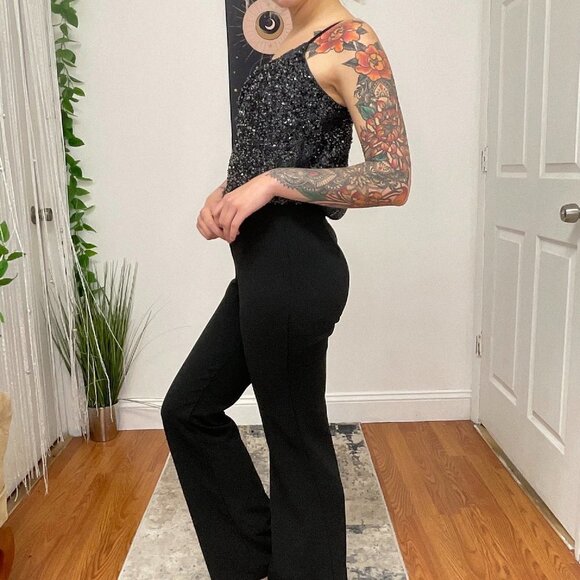 Parker Sleeveless Beaded Bodice Evening Jumpsuit Crepe Pant Size 2 Black - Picture 3 of 6